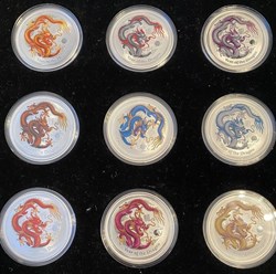 2012 - Silver and gold proof coins, Australia's 10-color dragon set.