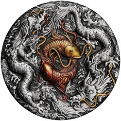 2021 Tuvalu $2 Double Dragon Yin Yang Koi 2 oz .9999 Silver Coin