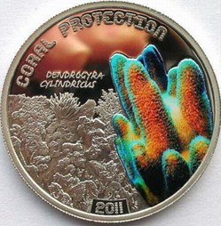 2011 - Pilar Coral Colour Dollar Silver Coin, Proof