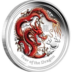 2012 $1 Lunar Year of The Dragon 1oz Silver Coloured Proof Coin