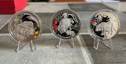 2019 NIUE Island-New Zealand Mint Minted Golden Pig Blessing $2 Colorized Silver Proof 3-Coin Set