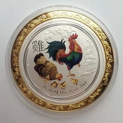 2017 Australia Lunar Series Rooster 1oz Silver Colorized Coin with COA and BOX