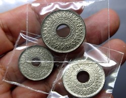 1945 - Thailand - Set of 3 Coins (5-10-20 Satang) Tin coin - Bua Kanok Khaeng Singh pattern, unused