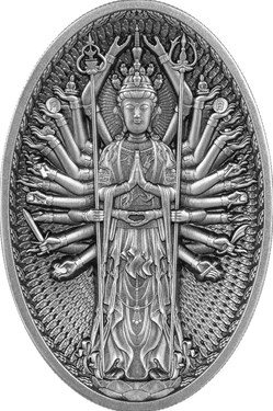 2023 Chad Thousand Arms Guanyin 5oz Silver Antiqued Coin