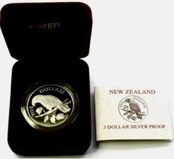 1996 - Kaka Bush Parrot 5 Dollars Silver Coin, Proof