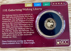 2017 - Gold Coin Card - Cook Islands $5 Gold PP Walking Liberty