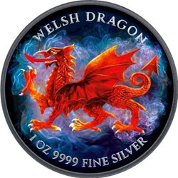 2022 - 1oz $2 NZD Niue Welsh Dragon Black Platinum Colorized Magic Silver Coin