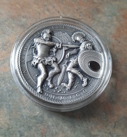 2017 - 2 Oz Silver $2 Niue Demigods ACHILLES VS HEKTOR Antique Finish Coin