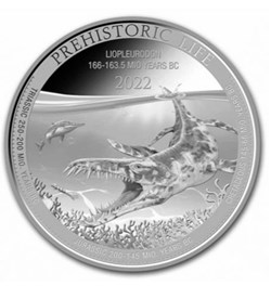 2022 - Prehistoric Life LIOPLEURODON Dinosaure - Congo 1 oz .999 silver BU with Caps