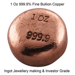 1 Troy Oz 999.9 Solid Fine Grade Copper Bullion Ingot Investor Bars