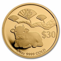 2009 Tuvalu - Perth Mint Minted $30 Year of OX Blessing 1/5oz(6.22Gram) Gold Proof Coin