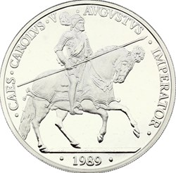 1989 Spain 5 ECU, Carolus V Imperator Silver Proof Orginal Wodden Box