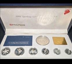 1991 Sterling Silver Proof Coin Set With Original box & Cert. 0.925 silver