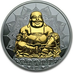 2017 - 2 Oz BLACK PROOF Silver $10 Palau LAUGHING BUDDHA High Relief Coin.