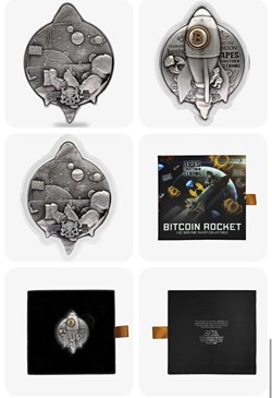 2022 Chad 1 oz Silver Bitcoin Rocket Shaped Antiqued High Relief Coin .999 Fine