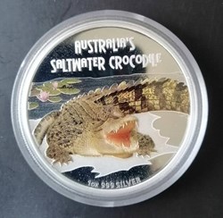 2009 Australia Saltwater Crocodile 1 Oz Silver Proof Coin with Color
