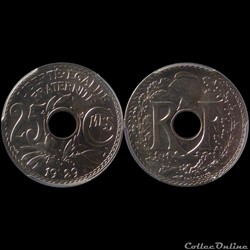 1929 - 25 cts tranche lisse