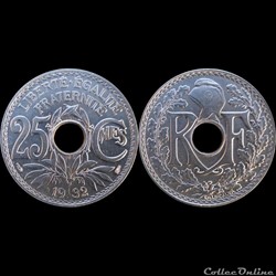 1932 - 25 cts tranche lisse