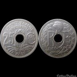 1937 - 25 cts tranche lisse