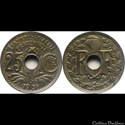 1936 - 25 cts tranche lisse