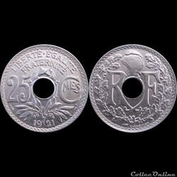 1921 - 25 cts tranche lisse