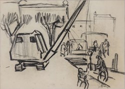 Straßenszene mit Bagger