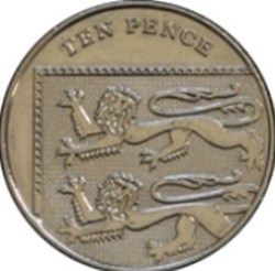10 pence Elizabeth II 4e effigie, type blason 2014 Angleterre