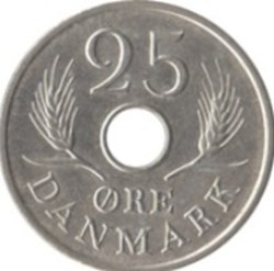 25 øre - Frederik IX type avec trou Danemark 1969