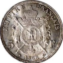 5 francs Napoléon III tête laurée BB 1867 - France
