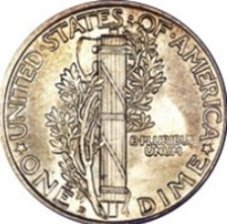 One Dime United States type Mercury 1944 D