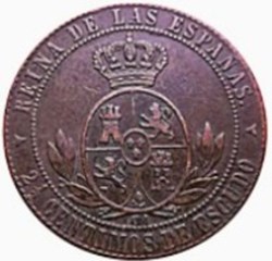 2½ centimos de escudo Isabelle II 1866 Espagne