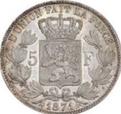5 francs - Léopold II petite tête-Belgique 1870