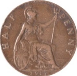 ½ penny George V 1re effigie, large tête Angleterre 1920