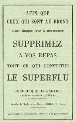 France-Ticket de rationnement journalier mois de juillet-1914-1918