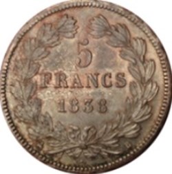 5 francs - Louis-Philippe Ier Type Domard, 2e retouche, tranche en relief 1839 A - France