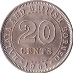 20 cents - Elizabeth II 1re effigie Malaisie 1956
