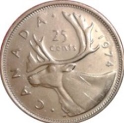 25 cents - Élisabeth II Caribou, 2e effigie Canada 1977