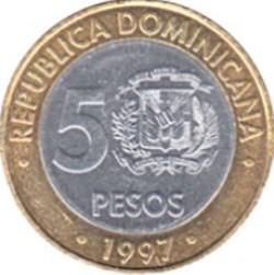 5 pesos Banque centrale république Dominicaine 1997