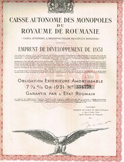 Actions au porteur Or -Royaume de Roumanie-1931