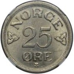 25 øre - Haakon VII Norvège 1956