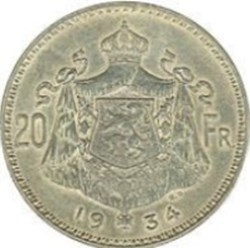 20 francs - Albert Ier en néerlandais Belgique 1934