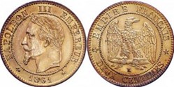 2 centimes Napoléon III tête laurée 1862 K