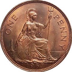 1 penny George VI avec "IND:IMP." Angleterre 1937