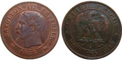 2 centimes Napoléon III tête nue 1855 A