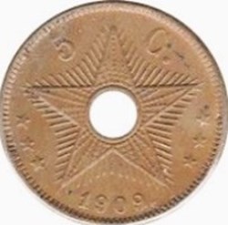 5 centimes - Léopold II Congo Belge- 1909