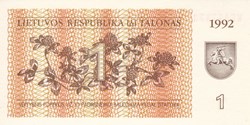 Lituanie-1 talonas 1992