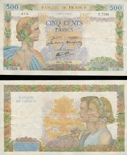 500 Francs LA PAIX Type 1939