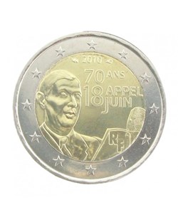 2 EUROS COMMÉMO. FRANCE 2010 - "APPEL DU 18 JUIN 1940"