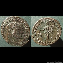 Diocletien, nummus Rome, Sacra Moneta, foudre
