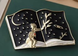 Broche noir et or, rose rouge